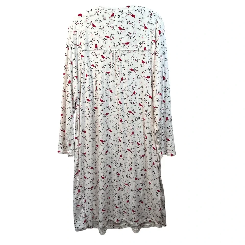Aria Collection Womens 2X Nightgown Fleece Cardinal Bird Winter White Red Pocket